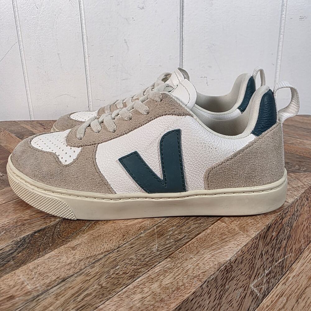 Veja Kids Sneakers in White, Tan & Dark Green - Picture 4 of 10